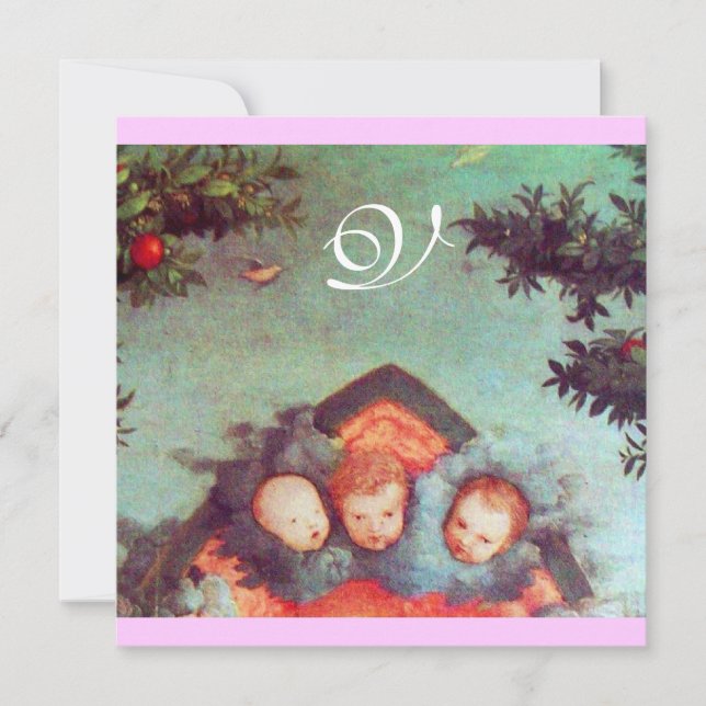 Invitación ANGELES PEQUEÑOS MONOGRAM azul claro antiguo (Anverso)