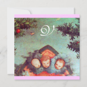 Invitación ANGELES PEQUEÑOS MONOGRAM azul claro antiguo