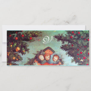 Invitación ANGELES PEQUEÑOS MONOGRAM azul claro antiguo