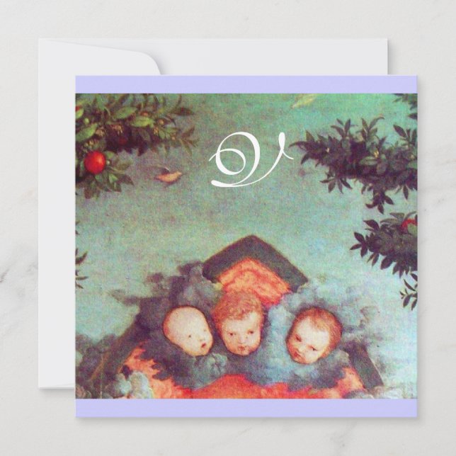 Invitación ANGELES PEQUEÑOS MONOGRAMA azul antiguo brillante  (Anverso)