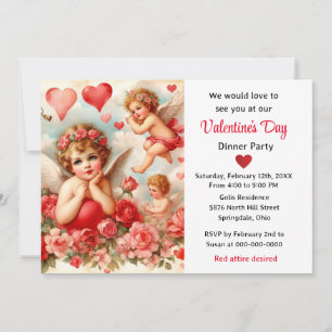 Invitación Ángeles querubines y corazones vintage día de San 