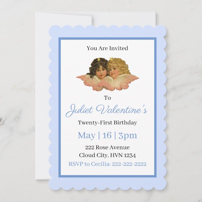 Invitación Ángeles Victorianos Baby Blue (Anverso)