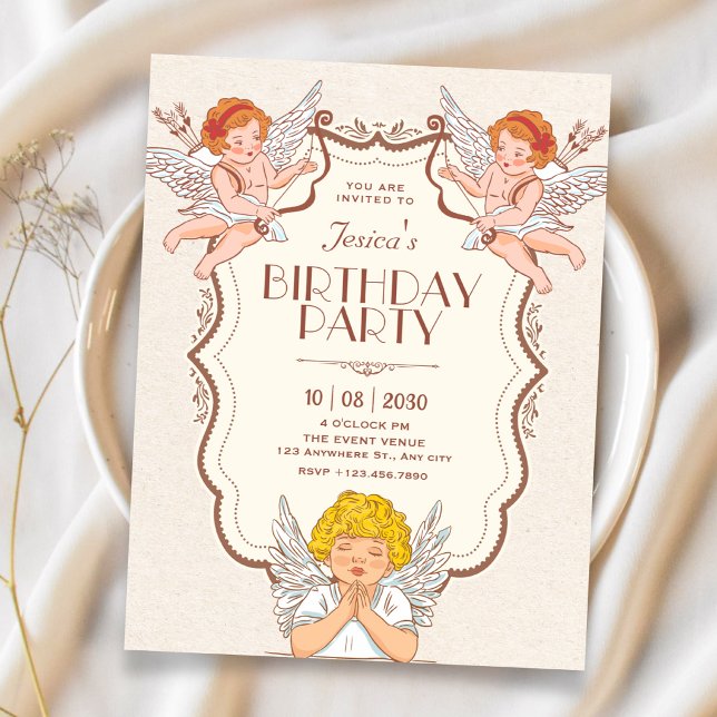 Invitación Ángeles vintage cumpleaños (Subido por el creador)