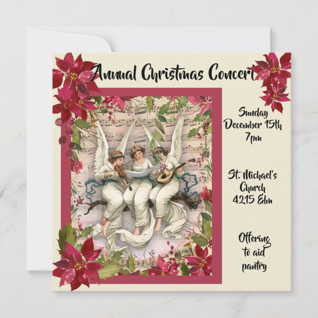 Invitación Ángeles y concierto del navidad del Poinsettia (Anverso)