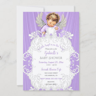Invitación Angelito bebé lavanda Luz de piel tono plateado