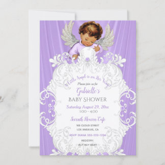 Invitación Angelito bebé lavanda plata tono de piel medio
