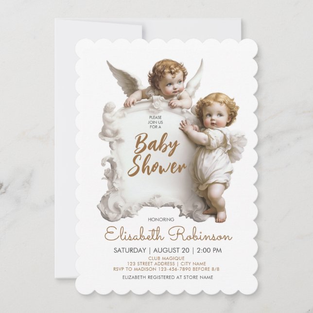Invitación Angels Baby Shower Personalizado (Anverso)