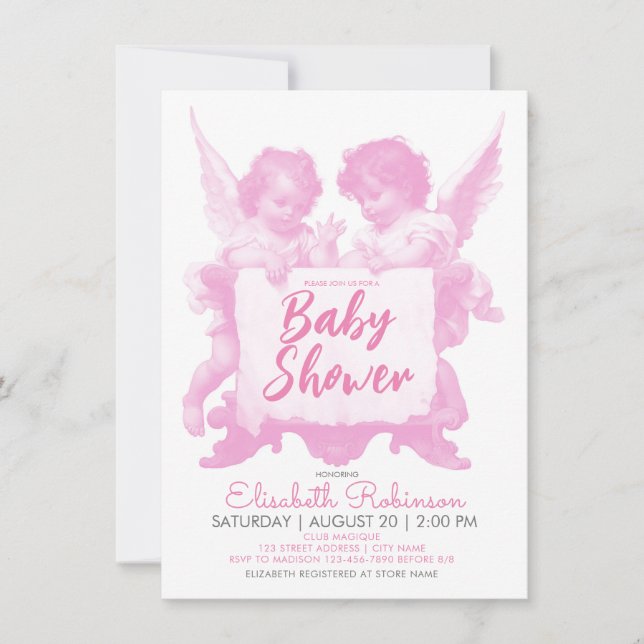 Invitación Angels Baby Shower Pink Personalizado (Anverso)