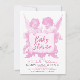 Invitación Angels Baby Shower Pink Personalizado