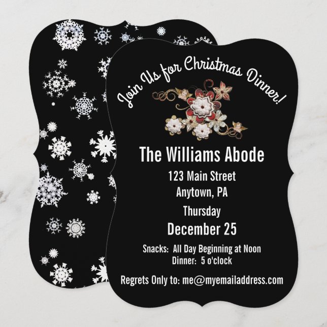 Invitación Angels, joyas y flores espumosas Clásico Negro (Anverso / Reverso)