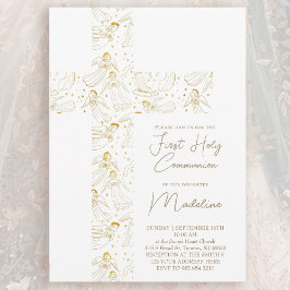 Invitación angels pattern cross First Holy Communion