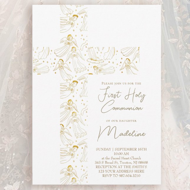 Invitación angels pattern cross First Holy Communion (Subido por el creador)