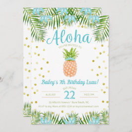 Invitación Anídola tropical de cumpleaños Aloha Luau en azul