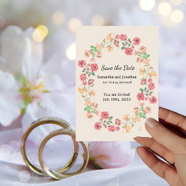 Invitación Anillo acuarela de flores en Beige Salven la fecha