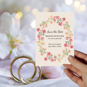 Invitación Anillo acuarela de flores en Beige Salven la fecha