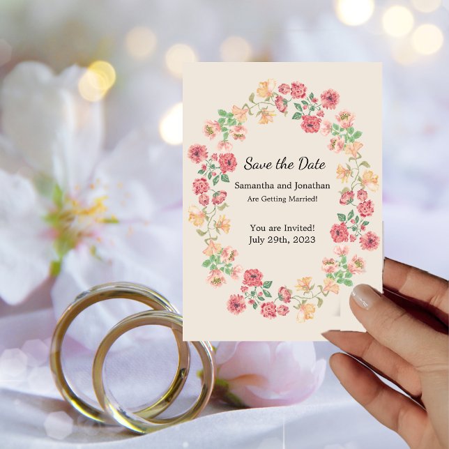 Invitación Anillo acuarela de flores en Beige Salven la fecha (Subido por el creador)