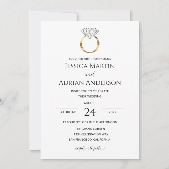 Invitación Anillo de Boda de Diamante Blanco Moderno (Anverso)