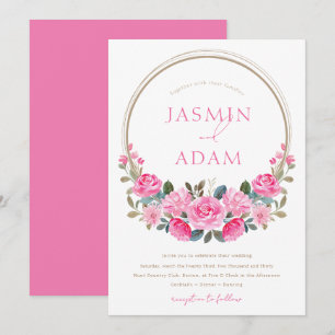 Invitación Anillo de Boda Floral Rosa Elegante de Oro