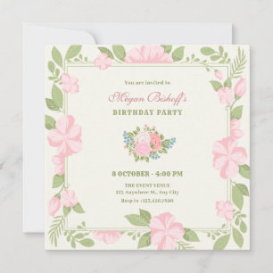 Invitación Anillo de boda floral verde rosa cumpleaños