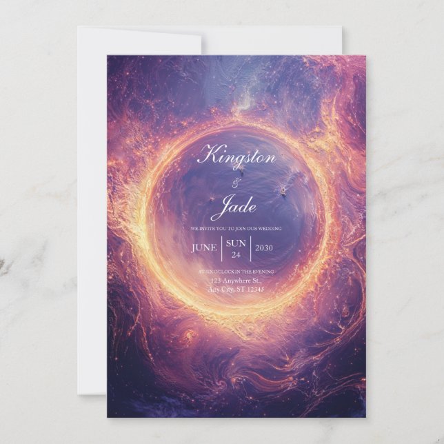 Invitación Anillo de Boda Luxury Cosmic Portal Fire (Anverso)