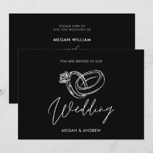 Invitación Anillo de boda minimalista moderno negro y blanco