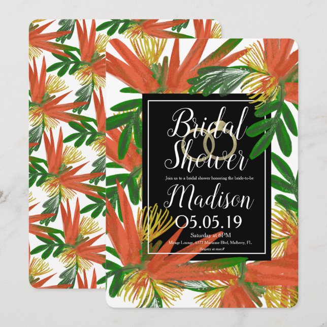 Invitación Anillo de Boda Sofisticado Ave del Paraíso Bridal (Anverso / Reverso)
