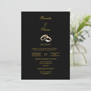 Invitación Anillo de boda tema negro en español boda