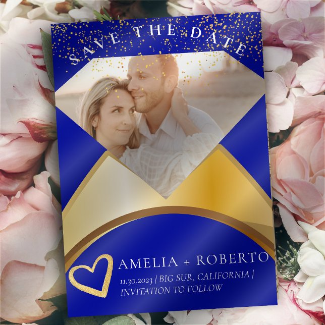 Invitación Anillo de Bodas azules reales salva la foto de la  (Subido por el creador)