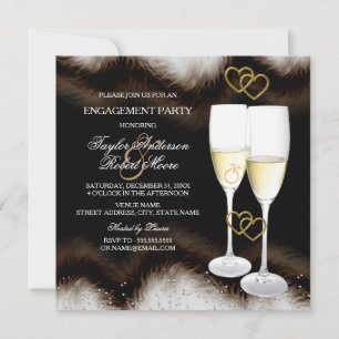 Invitación Anillo de Champán Negro Marrón Corazón Fiesta de C