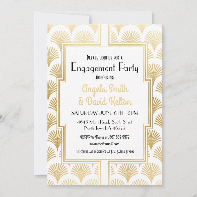 Invitación Anillo de compromiso Art Deco Gatsby años 20 BLANC (Anverso)