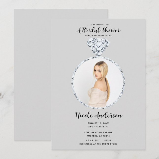 Invitación Anillo de compromiso de diamante gris para fiesta  (Anverso / Reverso)