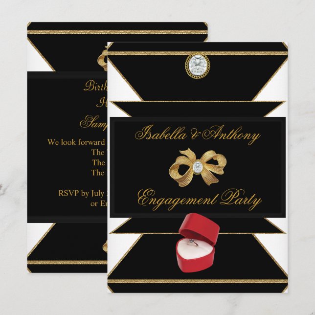 Invitación Anillo de Compromiso de Oro con Diamante Rojo y Ne (Anverso / Reverso)