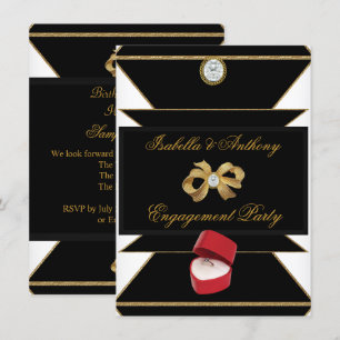 Invitación Anillo de Compromiso de Oro con Diamante Rojo y Ne