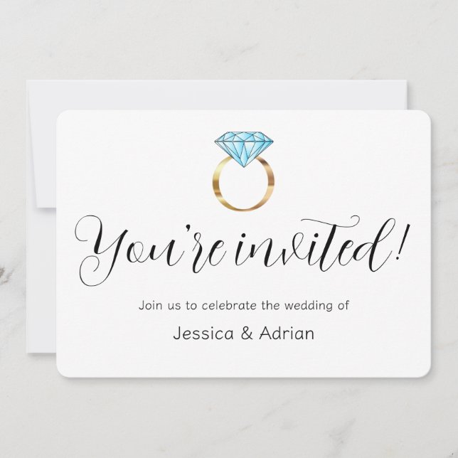 Invitación Anillo de Diamante Azul Bebé para Boda  (Anverso)