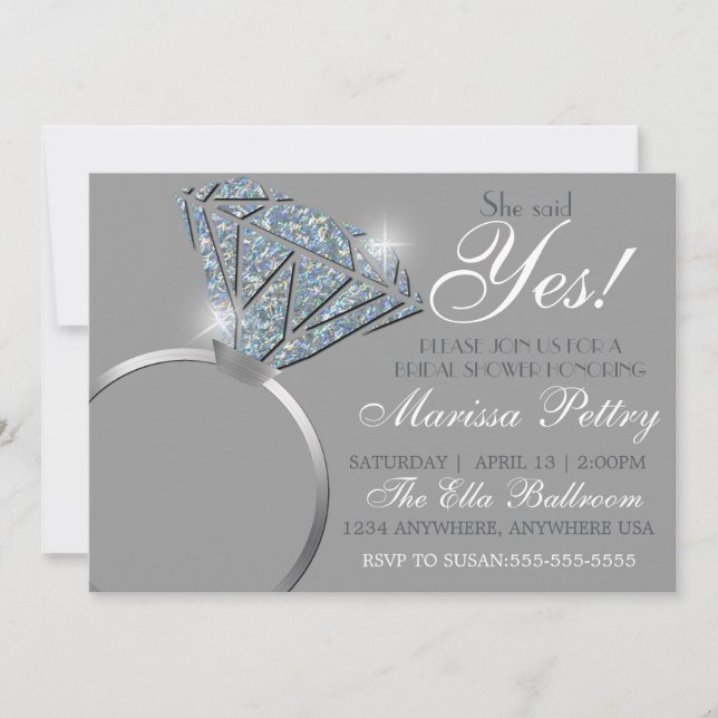 Invitación Anillo de diamante, Bachelorette, ella dijo sí (Anverso)