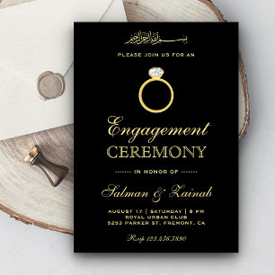 Invitación Anillo de Diamante de Oro Negro Compromiso Islámic