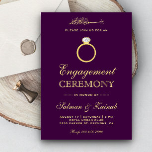 Invitación Anillo de Diamante de Oro Púrpura Compromiso Islám