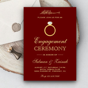 Invitación Anillo de Diamante Dorado Granate Compromiso Islám