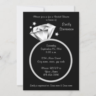 Invitación Anillo de diamante negro y blanco Ducha de novia
