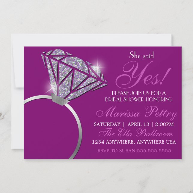 Invitación Anillo de diamantes, Bridal SHower, dijo que sí (Anverso)