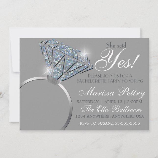 Invitación Anillo de diamantes, Despedida de soltera, ella di (Anverso)