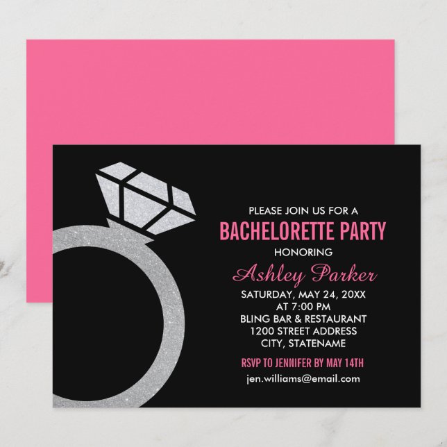 Invitación Anillo de Diamantes Fiesta de Despedida de Soltera (Anverso / Reverso)