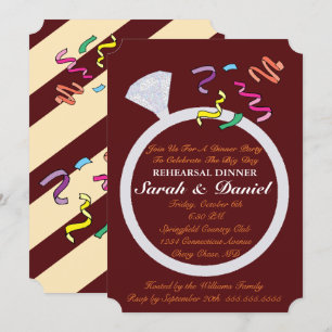 Invitación Anillo de diamantes Glamour plateado borgoña ducha