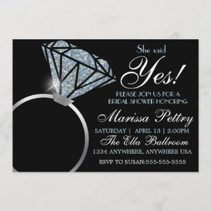 Invitación Anillo de diamantes, lluvia de novia, ella dijo qu