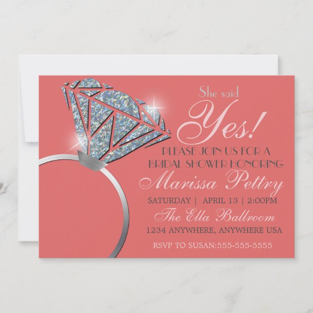 Invitación Anillo de diamantes, regalo de boda, ella dijo que (Anverso)