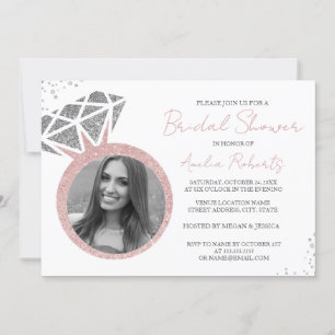 Invitación Anillo de Foto de Plata de Oro Rosa Brillo Shower 