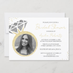 Invitación Anillo de Foto de Plata Dorada Brillo Shower Nupci