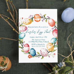 Invitación Anillo de huevos y flores Caza de huevos de Pascua