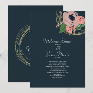Invitación Anillo de lámina Rosa Floral Botánica Boda Rosa Bl