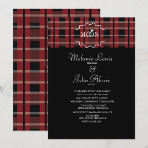 Invitación Anillo de Logo de Tartán de Franela de Vino Modern